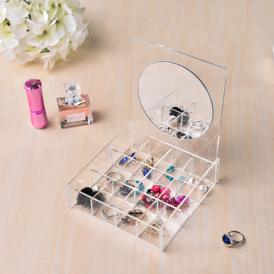 Display perhiasan akrilik yang jelas Display perhiasan Set penyimpanan dengan cermin Layanan OEM
