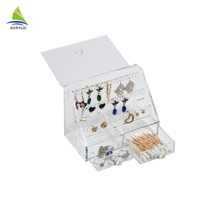 Clear Acrylic Jewelry Tampilan Box Elegant Attached With Drawers Ukuran Disesuaikan