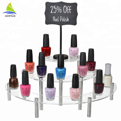 Berbentuk setengah lingkaran Acrylic Cosmetic Display Stand acrylic makeup storage Engraved Logo