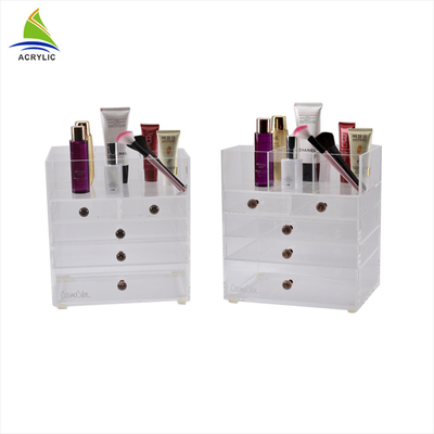 Kotak Display Akrilik Kosmetik Putih Acrylic Drawer Makeup Organizer Kerataan