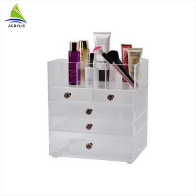 Kotak Display Akrilik Kosmetik Putih Acrylic Drawer Makeup Organizer Kerataan
