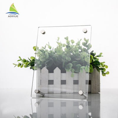 Dekorasi Acrylic Double Sided Picture Frames Acrylic Batal Photo Holder Dengan Kaki Logam