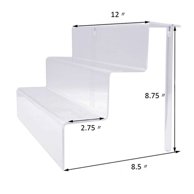 Tinggi Transparan Batal Acrylic Tiered Display Berdiri 3 Langkah Acrylic Display
