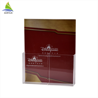 Plastik Double Pocket Leaflet / File Acrylic Brochure Tampilan Stand Holder