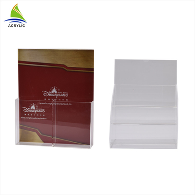 Plastik Double Pocket Leaflet / File Acrylic Brochure Tampilan Stand Holder