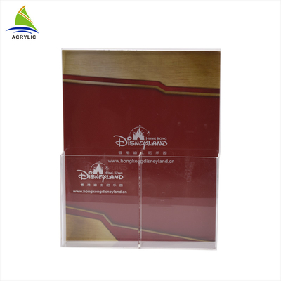 Plastik Double Pocket Leaflet / File Acrylic Brochure Tampilan Stand Holder