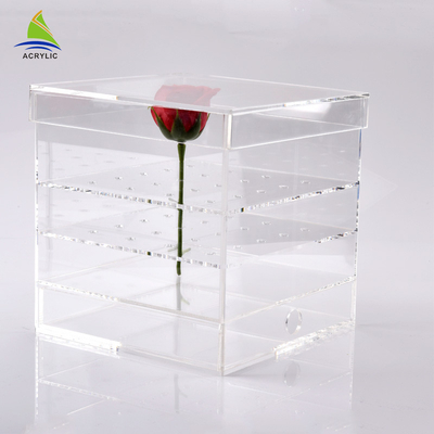 Pernikahan Mewah Segar 16 lubang Acrylic Box Untuk 16 Roses Glossy Lamination
