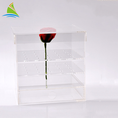 Plexiglass Kotak Penyimpanan Akrilik Yang Jelas Akrilik Bunga Kemasan Kotak Kustom Untuk Diawetkan 25 Mawar