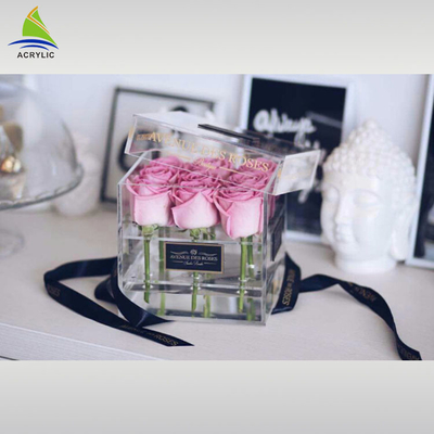 Waterproof Batal Kemasan Persegi Hadiah Mewah Acrylic Flower Packaging Box Produk