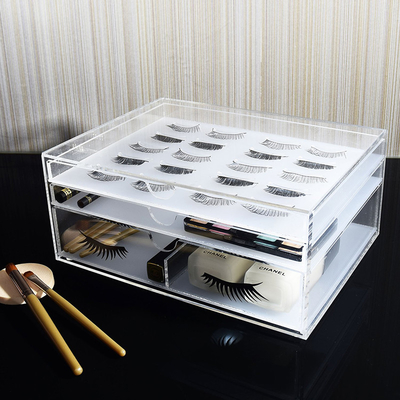 Organizer 3 Grid Acrylic Eyelash elegan, Plexiglass Eyelash Box Untuk Penyimpanan Alat Makeup