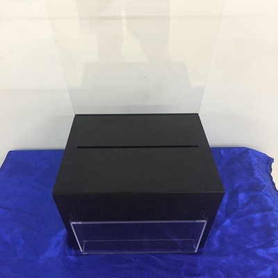 Frosty Hitam Dikunci Kotak Display Akrilik / Kotak Sumbangan Perspex Dengan Pemegang Kartu Tanda