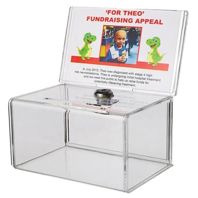Kotak Display Fundraise Akrilik Kecil Dengan Kunci / Kotak Donasi Plexiglass