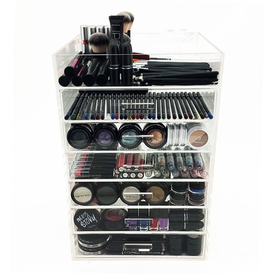 7 Tier Makeup Acrylic Display Box Dengan Laci Untuk Pusat Perbelanjaan