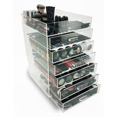 7 Tier Makeup Acrylic Display Box Dengan Laci Untuk Pusat Perbelanjaan