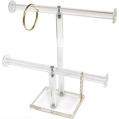2 Tier Batal Acrylic Jewelry Display, T - Bar Gelang Kalung Tampilan Stand Set