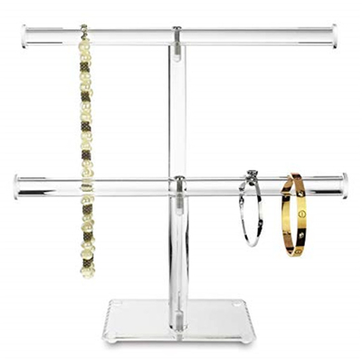 2 Tier Batal Acrylic Jewelry Display, T - Bar Gelang Kalung Tampilan Stand Set