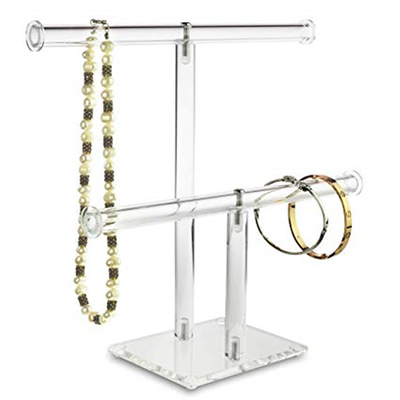 2 Tier Batal Acrylic Jewelry Display, T - Bar Gelang Kalung Tampilan Stand Set