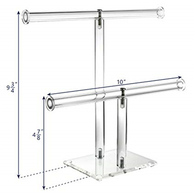 2 Tier Batal Acrylic Jewelry Display, T - Bar Gelang Kalung Tampilan Stand Set