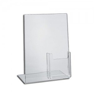 Miring Akrilik Kembali Masukkan Countertop Sign Holder 8.5 X 11 Inci Dengan Saku Brosur