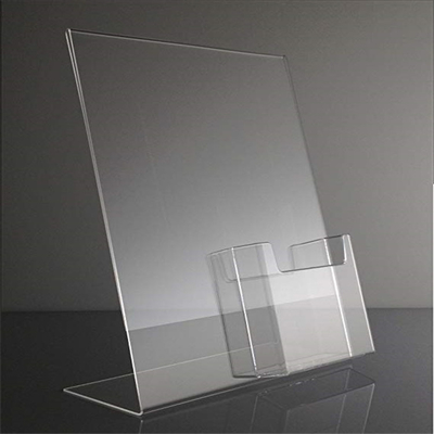 Miring Akrilik Kembali Masukkan Countertop Sign Holder 8.5 X 11 Inci Dengan Saku Brosur
