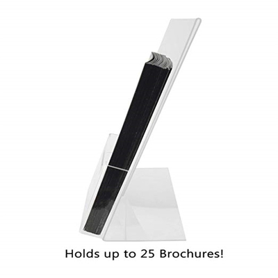 Miring Akrilik Kembali Masukkan Countertop Sign Holder 8.5 X 11 Inci Dengan Saku Brosur