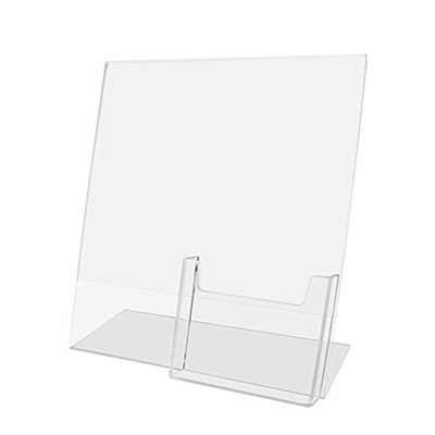 Miring Akrilik Kembali Masukkan Countertop Sign Holder 8.5 X 11 Inci Dengan Saku Brosur
