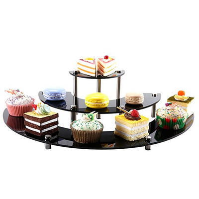 Stand Layar Berjenjang Akrilik Mengkilap, Stand Dessert Cupcake Setengah Lingkaran 3 Tier