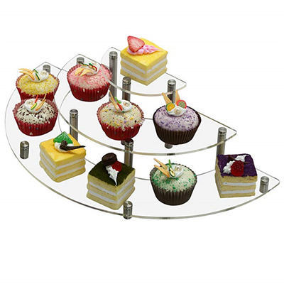 Stand Layar Berjenjang Akrilik Mengkilap, Stand Dessert Cupcake Setengah Lingkaran 3 Tier