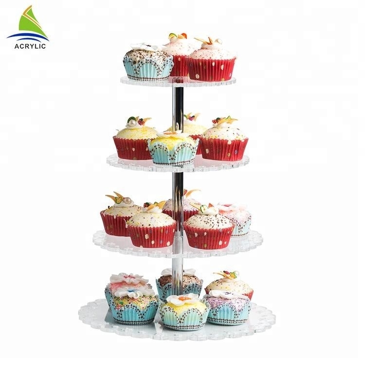 Round 4 Tier Crylic Cake Display Acrylic Dessert Display Stand Untuk Penyimpanan