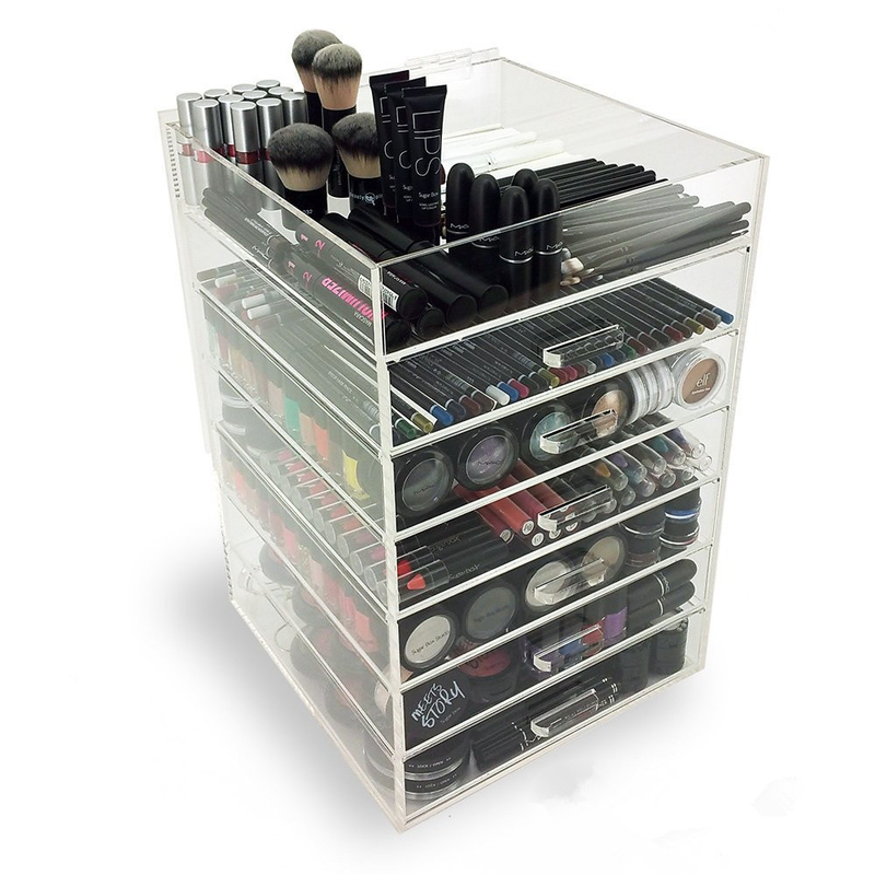 7 Tier Makeup Acrylic Display Box Dengan Laci Untuk Pusat Perbelanjaan