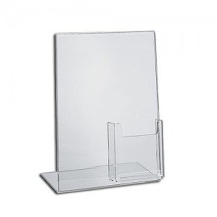 Miring Akrilik Kembali Masukkan Countertop Sign Holder 8.5 X 11 Inci Dengan Saku Brosur